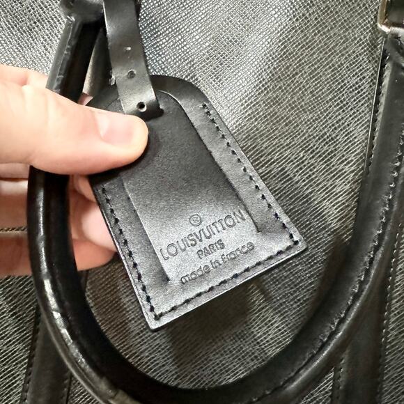 LOUIS VUITTON Authentic Men's Business Bag Briefcase Leather Black Round Zipper - Picture 3 of 8